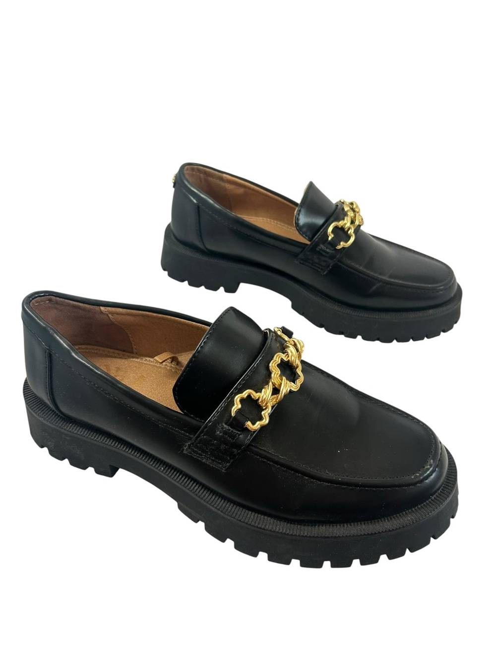 Sam & Libby Women's Rylan Lug Sole Loafer Size 8 Gold Chain Preppy Acadmia Vegan